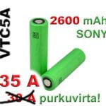 18650 Murata (Sony) VTC5A li-ion akkukenno 3,6V - Ei suojapiiriä - Flat-top