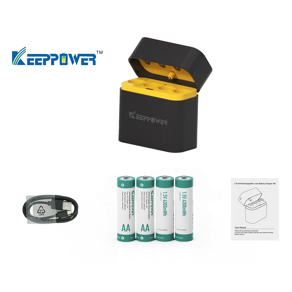 KeepPower i4 1.5V AA akkulaturi 4-paikkainen - Mukana 4 kpl 2866mAh AA-akut! - Image 4