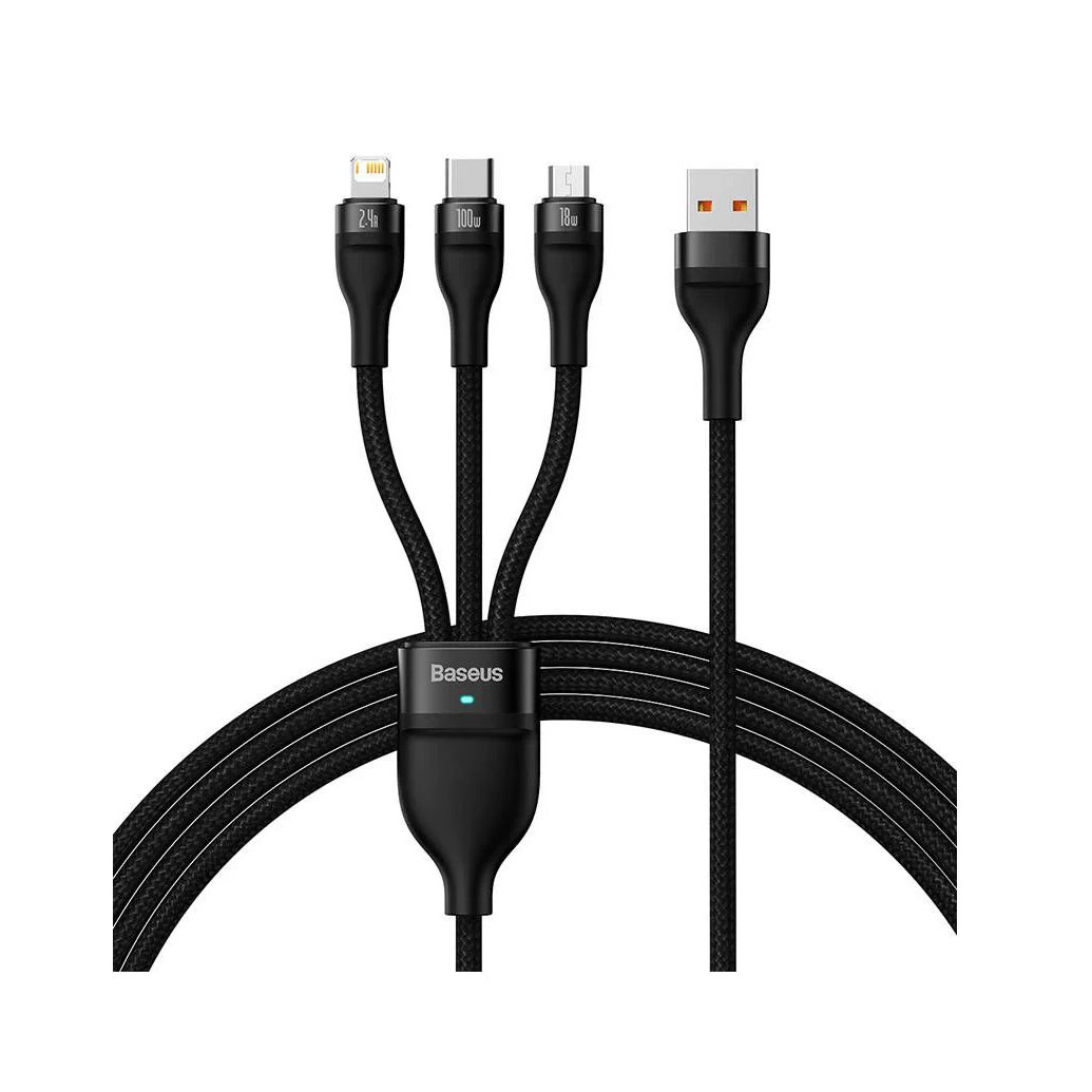 3in1 USB - USB-C, micro USB, Lightning 120 cm Baseus CASS030001 -latausjohto