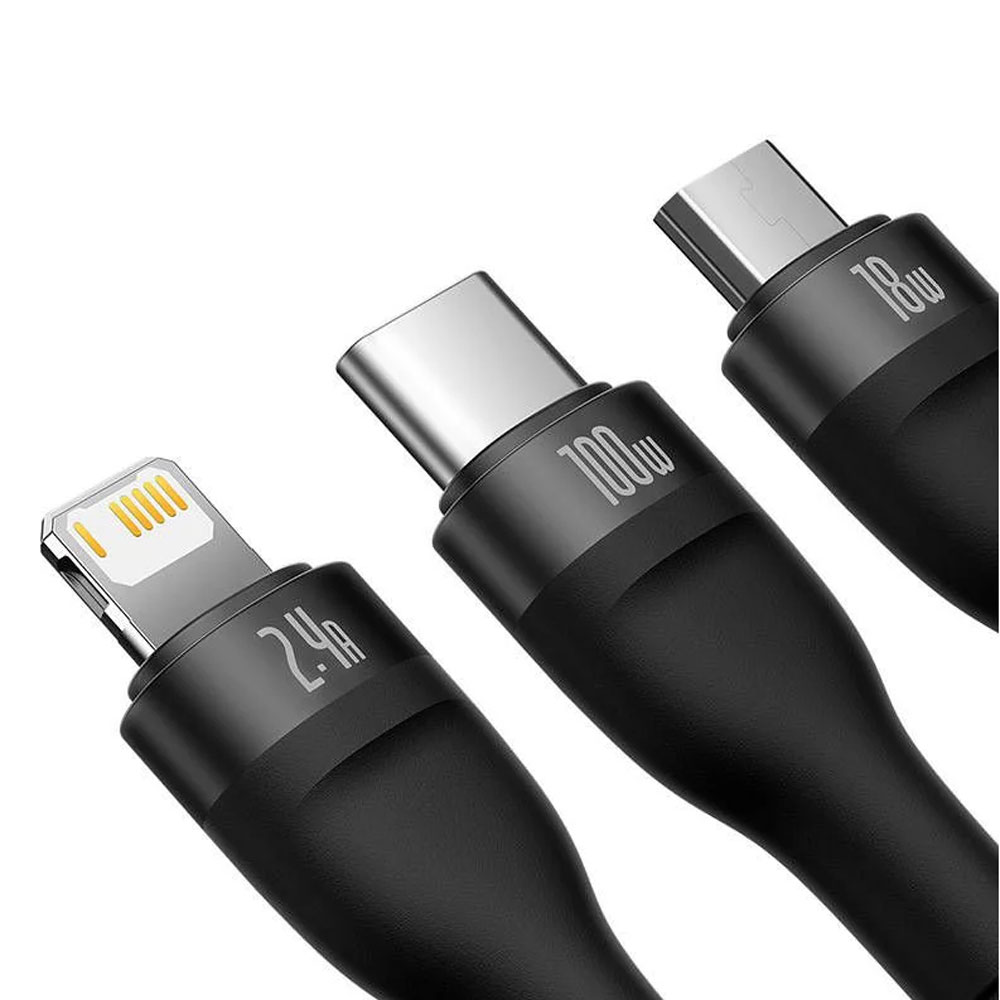 3in1 USB - USB-C, micro USB, Lightning 120 cm Baseus CASS030001 -latausjohto - Image 2