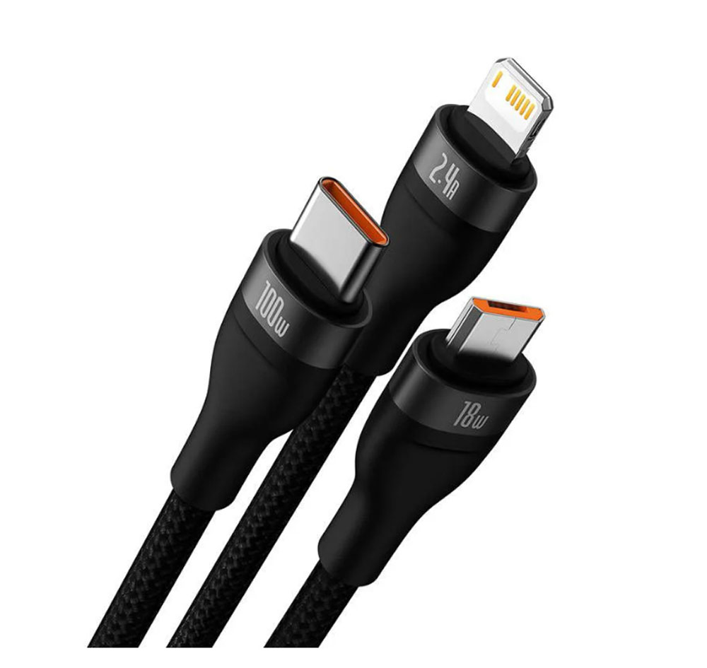 3in1 USB - USB-C, micro USB, Lightning 120 cm Baseus CASS030001 -latausjohto - Image 3