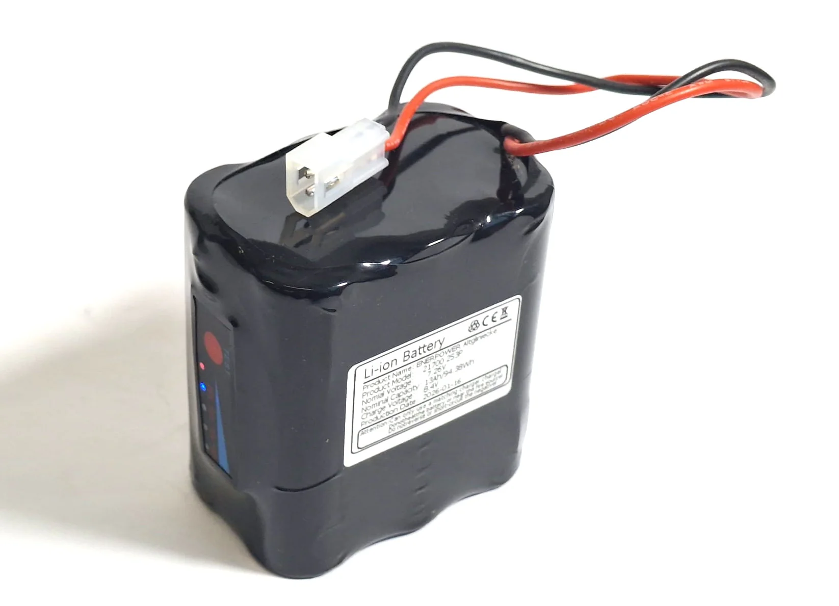7,26V 13 000 mAh 94Wh Li-Ion akku Lupine-valaisimille - Molex-liitin - Varaustason mittari!
