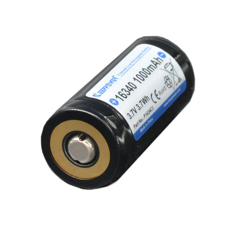 Erikoisakku 16340 - KeepPower P1634C3 1000 mAh 3,7V - 1 kpl - plus / miinus samassa päässä!